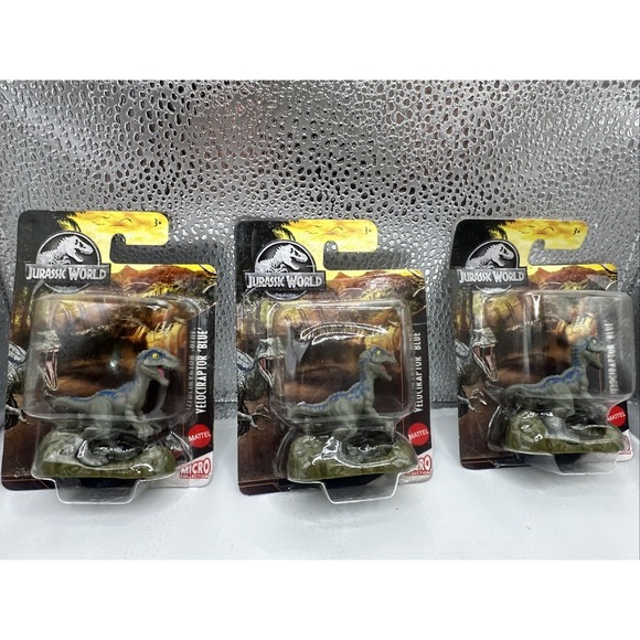 Mattel Jurassic Park World Dinosaur Micro Collection Velociraptor Blue Lot Of 3 - Picture 5 of 12
